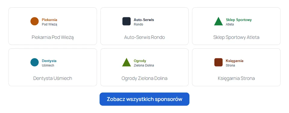 Sponsorzy klubu: sześć logotypów z nazwami w trzech kolumnach, jasny motyw