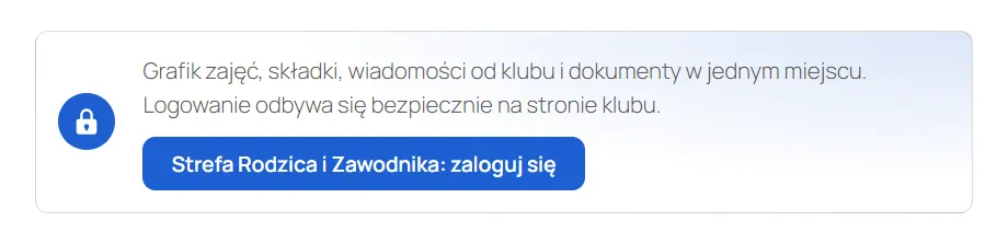 Blok Strefy rodzica z opisem i przyciskiem logowania do aplikacji klubu, jasny motyw