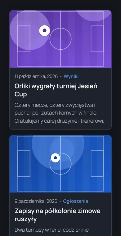 Aktualności na telefonie jako kafle jeden pod drugim, ciemny motyw