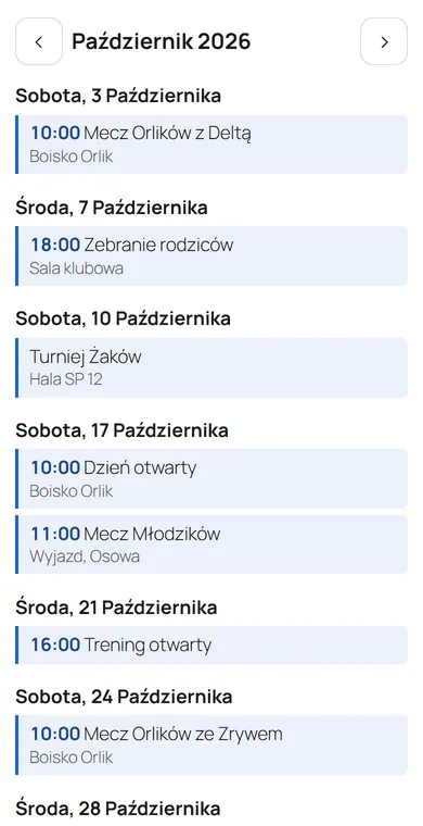 Kalendarz na telefonie jako lista dni z wydarzeniami, jasny motyw