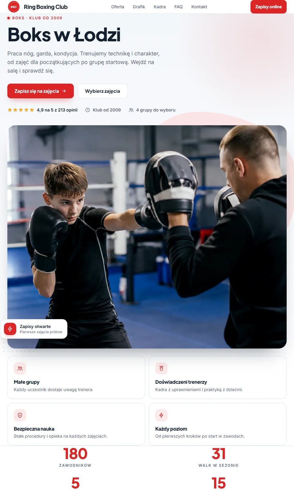 Szablon Akademia: strona klubu (Boks) na komputerze