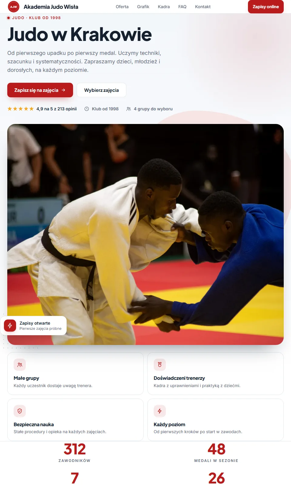 Szablon Akademia: strona klubu (Judo) na komputerze
