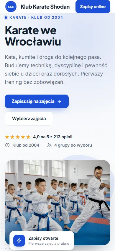 Szablon Akademia: widok na telefonie, Karate