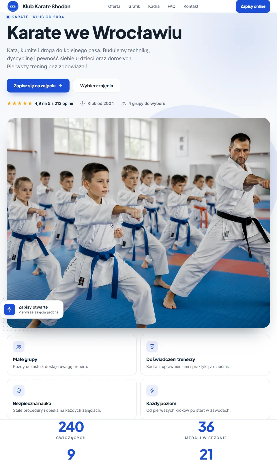 Szablon Akademia: strona klubu (Karate) na komputerze
