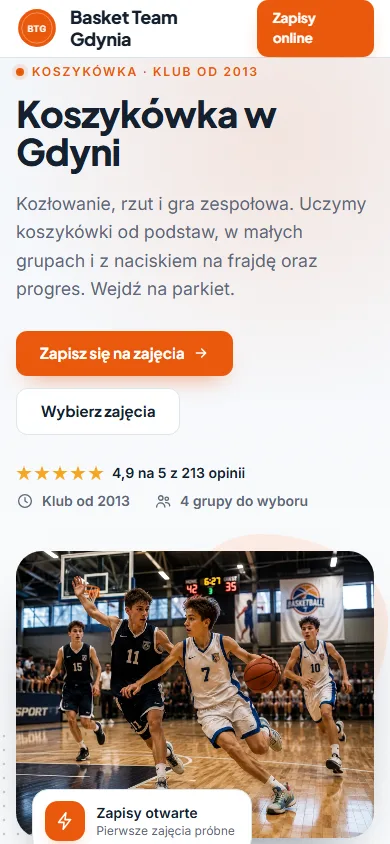 Szablon Akademia: widok na telefonie, Koszykówka