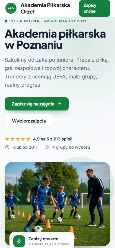 Szablon Akademia: widok na telefonie, Piłka nożna