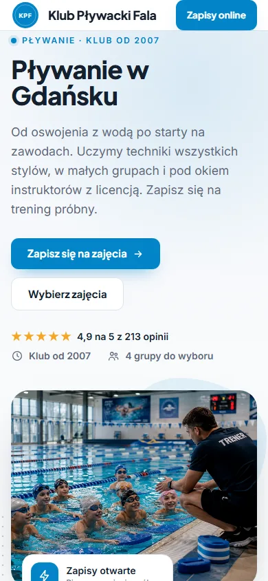 Szablon Akademia na telefonie (Pływanie)