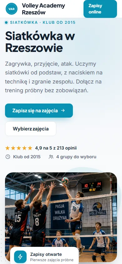 Szablon Akademia: widok na telefonie, Siatkówka