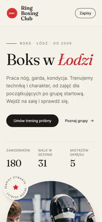 Szablon Arena: widok na telefonie, Boks