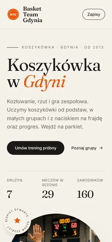 Szablon Arena: widok na telefonie, Koszykówka