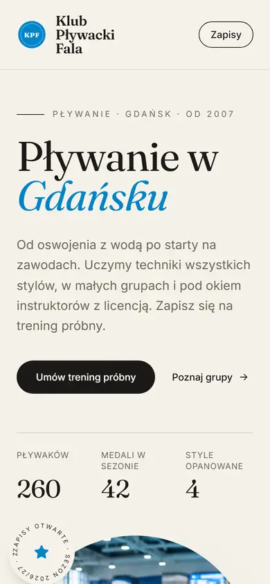 Szablon Arena: widok na telefonie, Pływanie