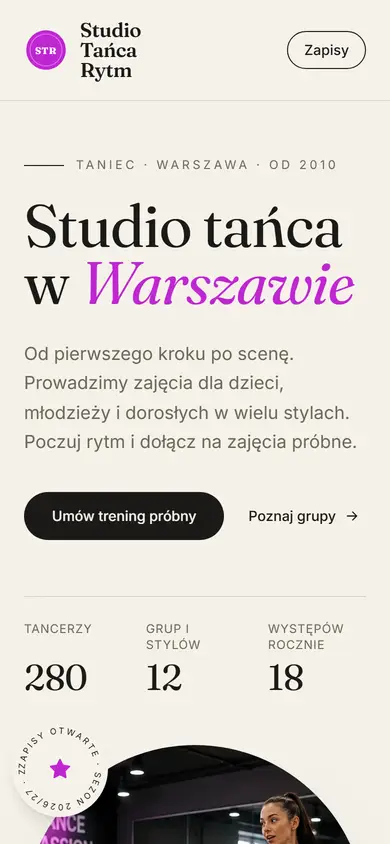 Szablon Arena: widok na telefonie, Taniec