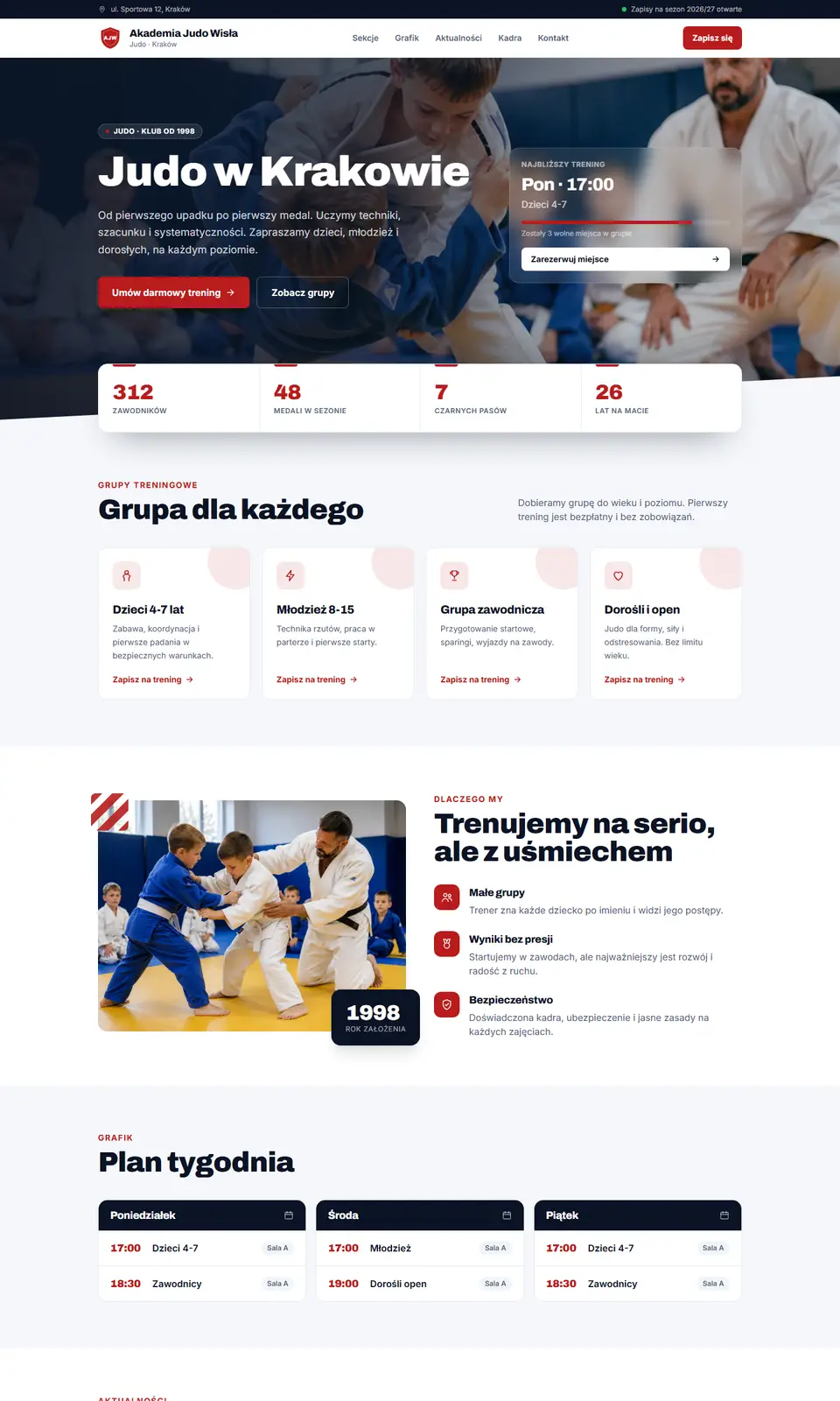 Szablon Classic: strona klubu (Judo) na komputerze