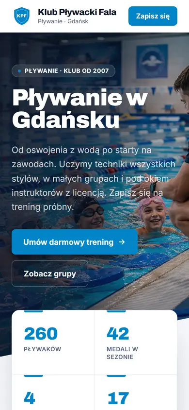 Szablon Classic: widok na telefonie, Pływanie