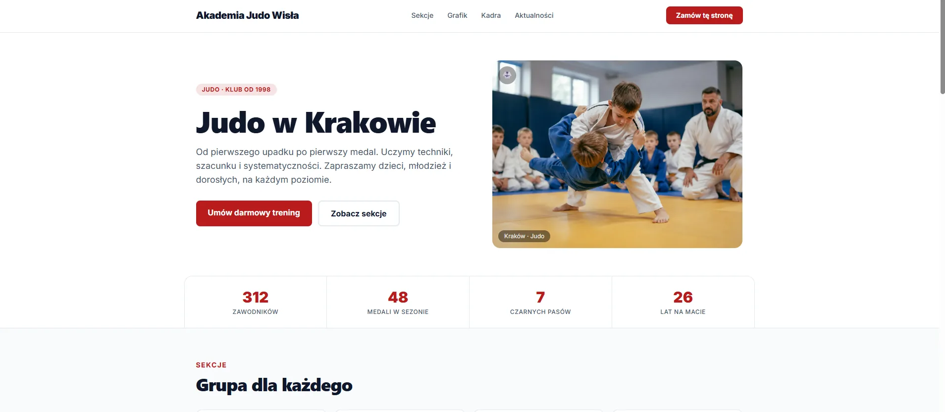Podgląd szablonu Classic — strona klubu judo