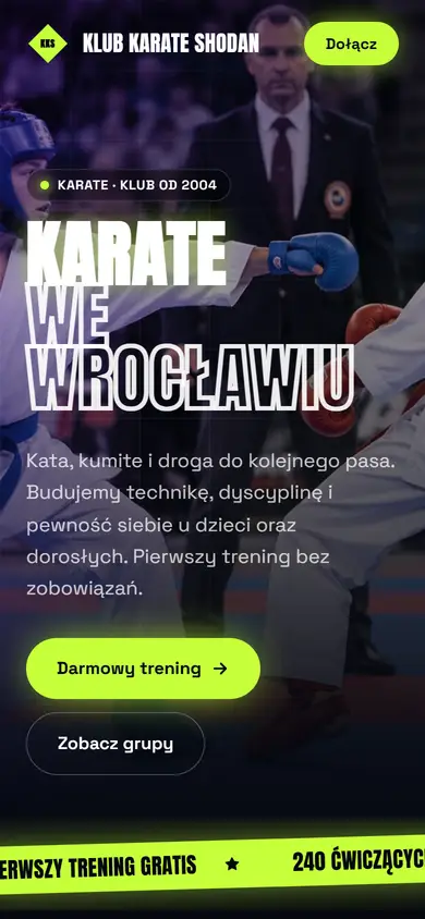 Szablon Puls: widok na telefonie, Karate