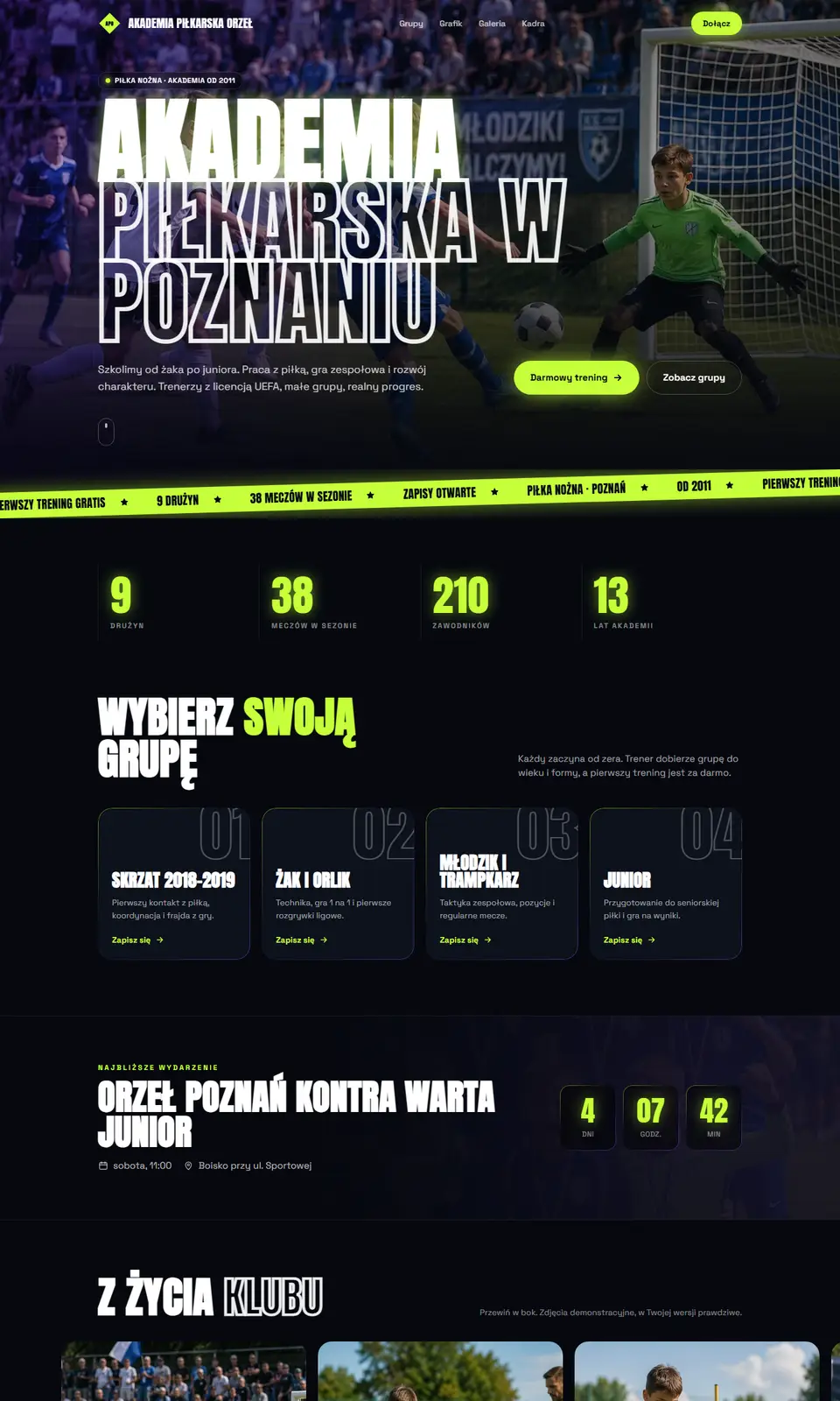 Szablon Puls: strona klubu (Piłka nożna) na komputerze