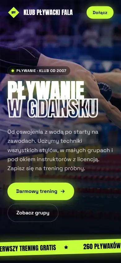 Szablon Puls: widok na telefonie, Pływanie